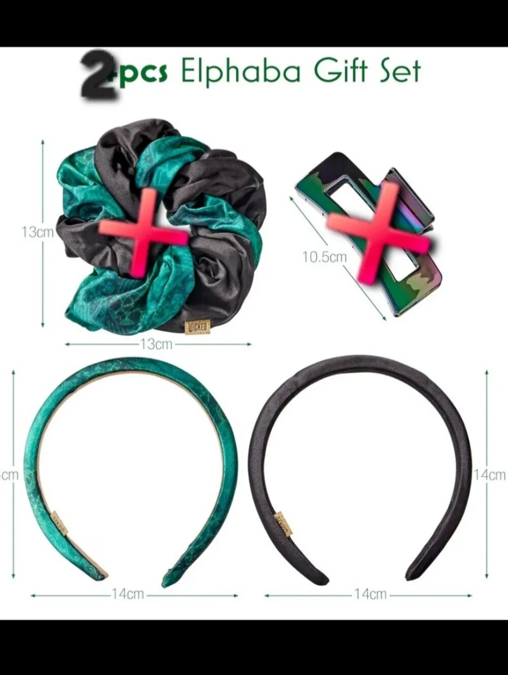 WICKED Elphaba 2 Headband Set New Not Full Set By SCUNCI